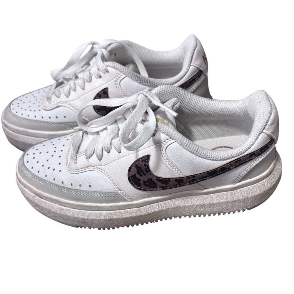 Nike court vision alta platform sneakers white brown cheetah print swoosh 6.5
